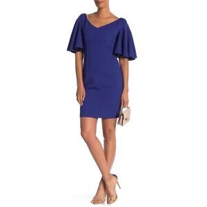 Trina Turk Womens Sz 6 Cielo Diamond Draped Sleeve Sheath Dress Lagoon Blue NEW